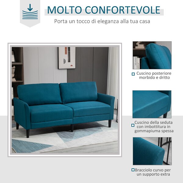 HOMCOM divano 2 posti con 2 cuscini nello schienale design elegante piedi in legno di gomma - blu