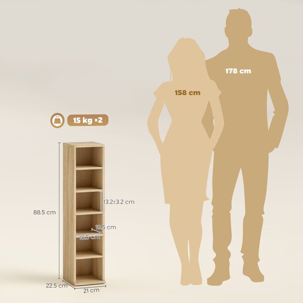 HOMCOM Set 2 Mobili Porta CD con Ripiani Regolabili per 204 CD in Legno, 21x22.5x88.5 cm, Rovere | Aosom Italy