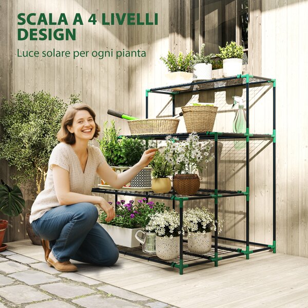 Outsunny Scaffale Porta Piante Portavasi a 4 Livelli, 94x84x110 cm, Verde Scuro | Aosom Italy