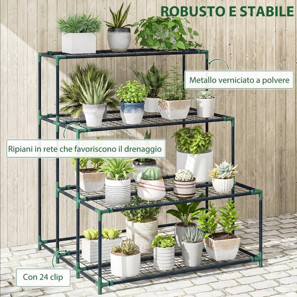 Outsunny Scaffale Porta Piante Portavasi a 4 Livelli, 94x84x110 cm, Verde Scuro | Aosom Italy