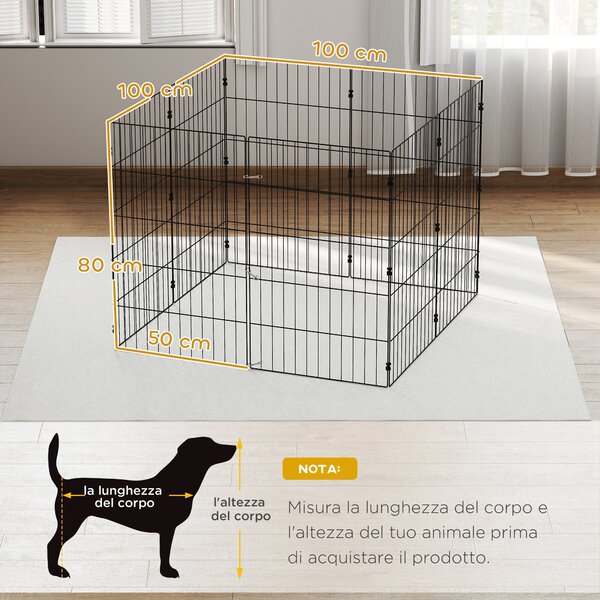 PawHut Recinto per Cani Recinto Espandibile Pieghevole in Metallo 50x80 cm Nero | Aosom Italy