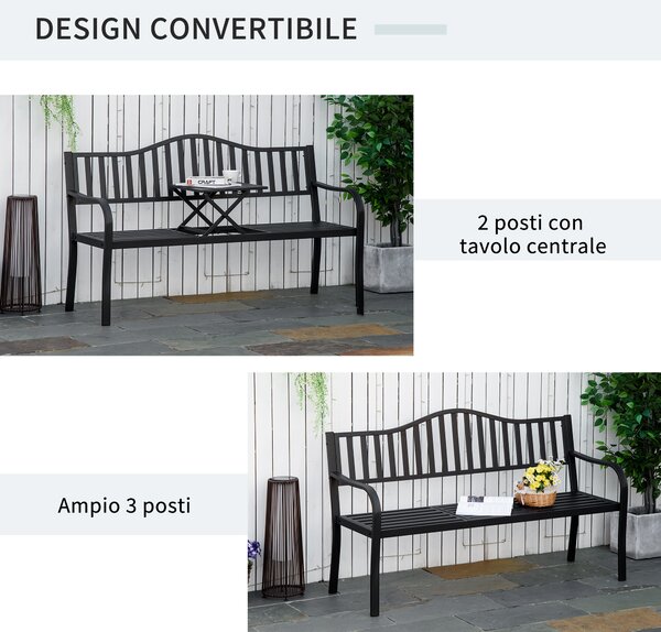 Outsunny Panchina da Giardino Panchina da Esterno 2-3 Posti, 150x58.5x90cm, Nero | Aosom Italy