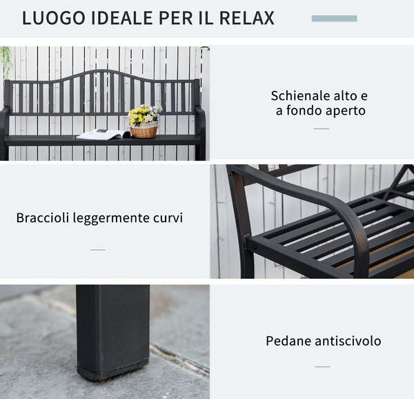 Outsunny Panchina da Giardino Panchina da Esterno 2-3 Posti, 150x58.5x90cm, Nero | Aosom Italy