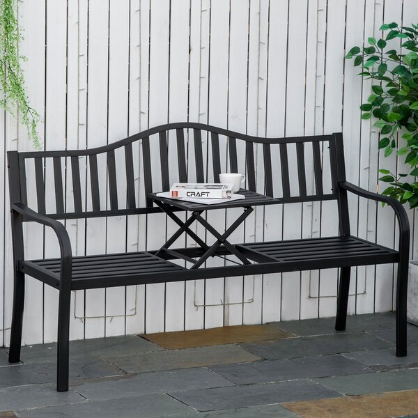 Outsunny Panchina da Giardino Panchina da Esterno 2-3 Posti, 150x58.5x90cm, Nero | Aosom Italy