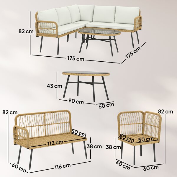 Outsunny Set Salotto da Giardino Salottino 4 Pezzi ad L Naturale/Crema | Aosom Italy