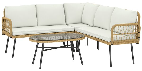 Outsunny Set Salotto da Giardino Salottino 4 Pezzi ad L Naturale/Crema | Aosom Italy
