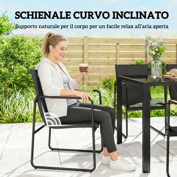 Outsunny Set Tavolo e Sedie da Giardino Set Pranzo Esterno in Vetro 7 Pezzi Nero | Aosom Italy