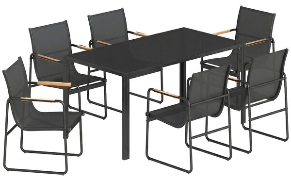 Outsunny Set Tavolo e Sedie da Giardino Set Pranzo Esterno in Vetro 7 Pezzi Nero | Aosom Italy