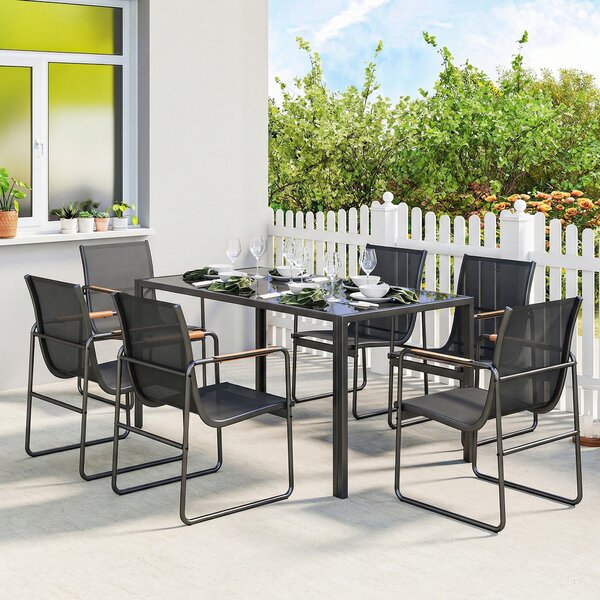 Outsunny Set Tavolo e Sedie da Giardino Set Pranzo Esterno in Vetro 7 Pezzi Nero | Aosom Italy