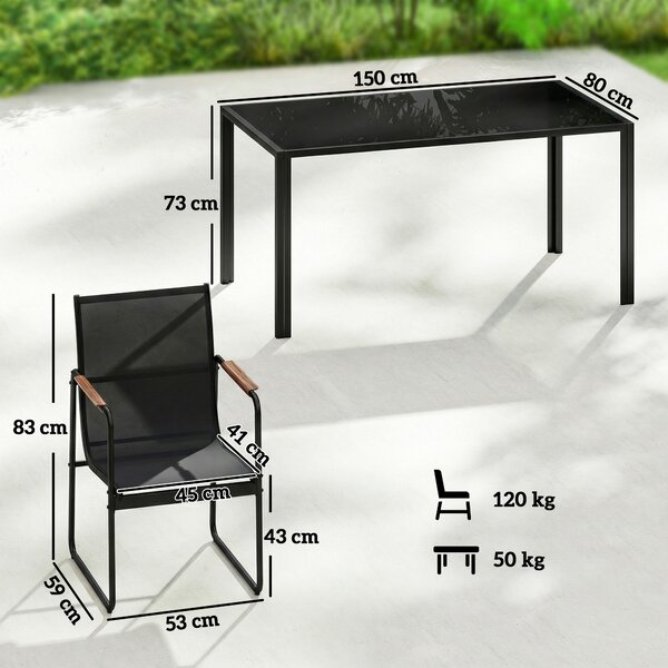 Outsunny Set Tavolo e Sedie da Giardino Set Pranzo Esterno in Vetro 7 Pezzi Nero | Aosom Italy