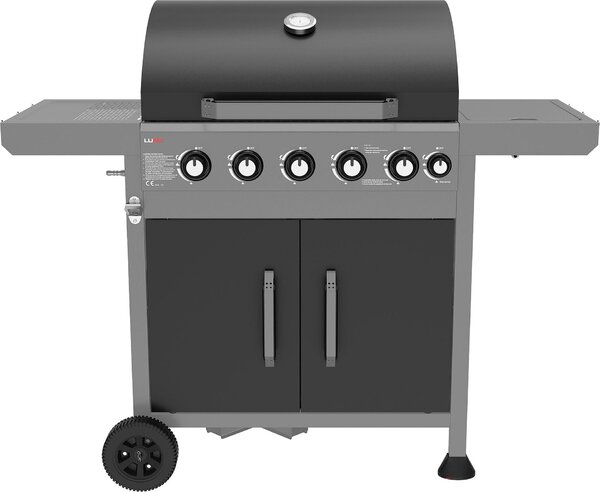 Griglia a gas 19kW, 5+1 bruciatori, 133x57x112cm, nero