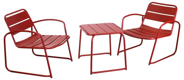 Set Tavolino E 2 Poltrone Da Giardino In Metallo Bistro Rosso