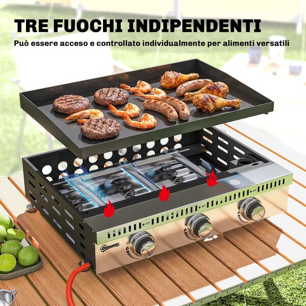 Griglia a Gas Outsunny, portatile da tavolo con vaschetta raccogligrasso, colore nero. | Aosom Italy