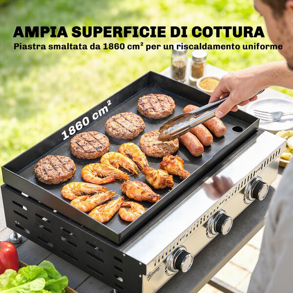 Griglia a Gas Outsunny, portatile da tavolo con vaschetta raccogligrasso, colore nero. | Aosom Italy