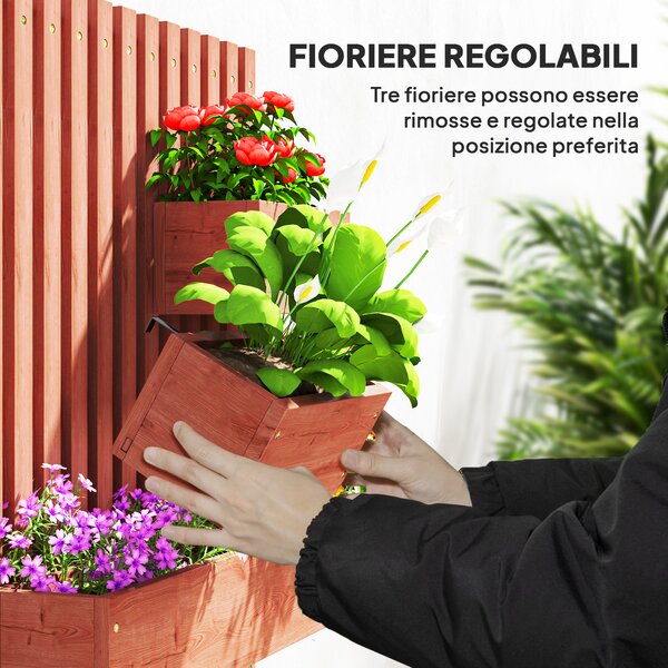 Outsunny Fioriera Verticale a Doghe da esterno con 3 Vasi Rimovibili, in Legno di Abete, 60x16x80 cm, Marrone | Aosom Italy