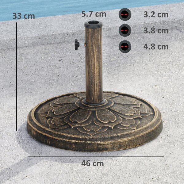 Outsunny Base per Ombrellone da 12 kg con Manovella Integrata, in Resina, Metallo e Cemento, Ø46x33 cm, Bronzo