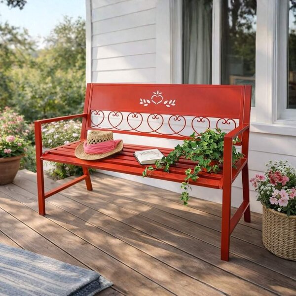 DanDiBo panca da giardino in metallo resistente alle intemperie rosso 120 cm panca a 2 posti Passion 121495 panca da fiore in ferro giardino