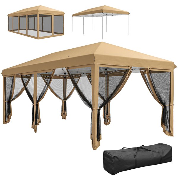 Outsunny Gazebo Pieghevole da Giardino con Zanzariera e Borsa di Trasporto, 585x295x270 cm, Beige | Aosom Italy