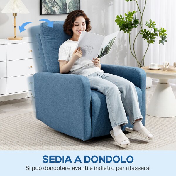 HOMCOM Poltrona Relax Reclinabile Manualmente a 135°, Girevole a 360° con Funzione Dondolo, Blu | Aosom Italy