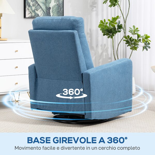 HOMCOM Poltrona Relax Reclinabile Manualmente a 135°, Girevole a 360° con Funzione Dondolo, Blu | Aosom Italy