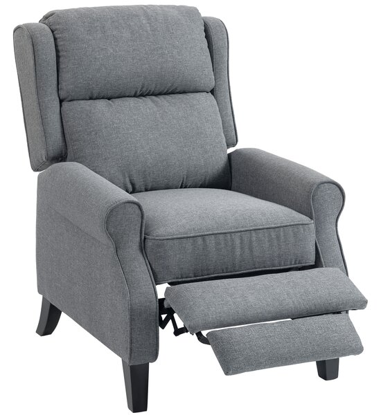 HOMCOM Poltrona salvaspazio Reclinabile con Poggiapiedi, Sedia imbottita Reclinabile in Tessuto Effetto Lino, 74x84x102 cm, Grigio | Aosom Italy