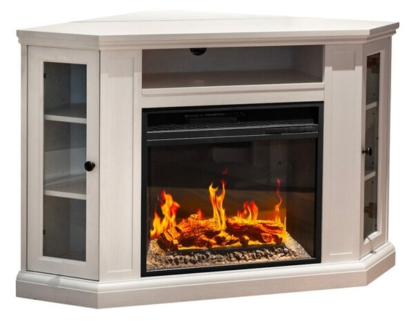 Camino elettrico caminetto da terra ad angolo MADISON in legno Bianco L126 x P78 x H83