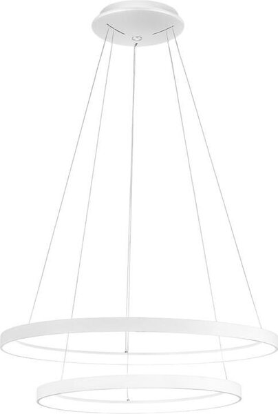 Krizia - Lampada a sospensione led doppia 88W dimmerabile - 6300lm, luce calda 3000K, anelli bianchi opachi, diffusore opale, IP20, d. 60+80 cm