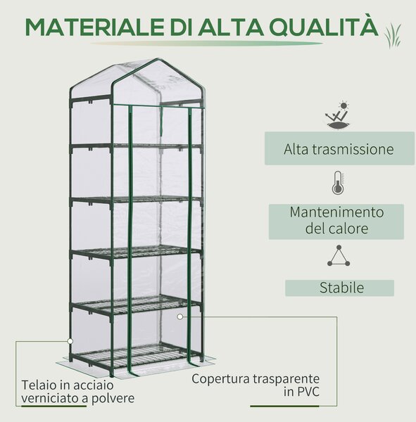 Outsunny Mini Serra in tubi per Orto a 5 Ripiani con Copertura in PVC, per Giardino e Terrazza, 69x49x193cm, Trasparente | Aosom Italy