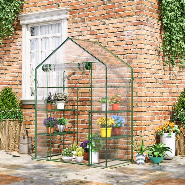 Outsunny Serra da Giardino con Porta avvolgibile, Mensole e Accessori Montaggio, in PE Impermeabile e Anti UV , 142x73x195cm, Verde | Aosom Italy
