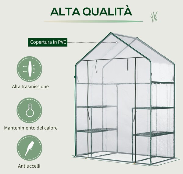 Outsunny Serra da Giardino con Porta avvolgibile, Mensole e Accessori Montaggio, in PE Impermeabile e Anti UV , 142x73x195cm, Verde | Aosom Italy