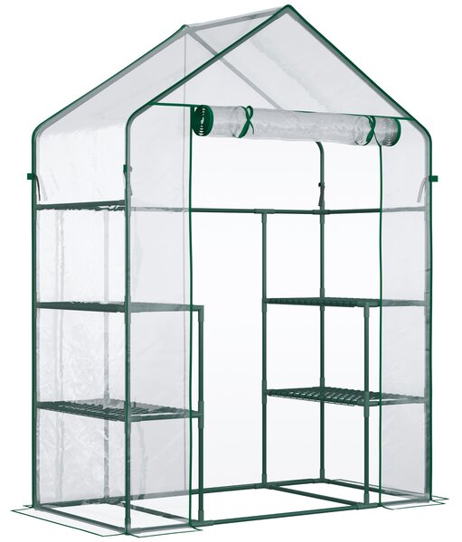 Outsunny Serra da Giardino con Porta avvolgibile, Mensole e Accessori Montaggio, in PE Impermeabile e Anti UV , 142x73x195cm, Verde | Aosom Italy