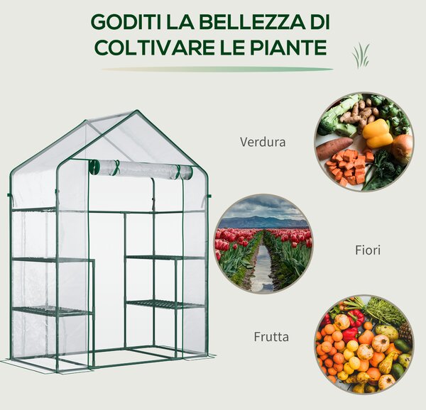 Outsunny Serra da Giardino con Porta avvolgibile, Mensole e Accessori Montaggio, in PE Impermeabile e Anti UV , 142x73x195cm, Verde | Aosom Italy