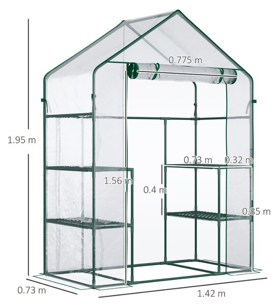 Outsunny Serra da Giardino con Porta avvolgibile, Mensole e Accessori Montaggio, in PE Impermeabile e Anti UV , 142x73x195cm, Verde | Aosom Italy