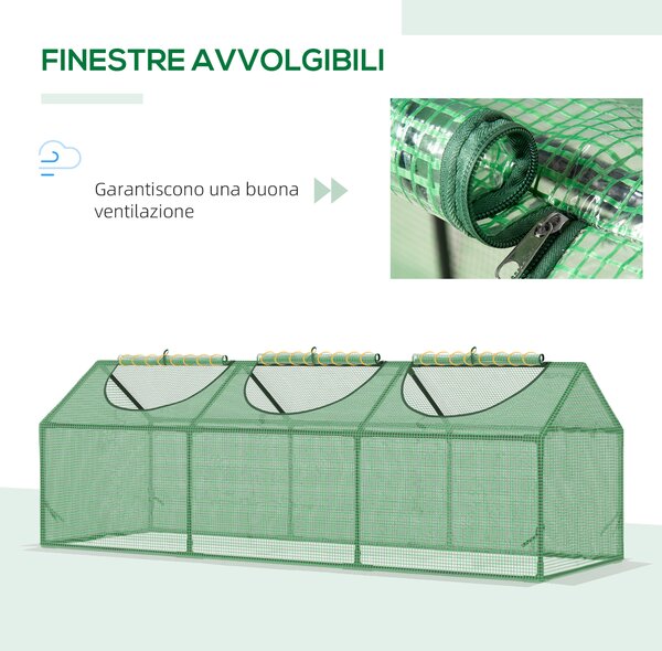 Outsunny Mini Serra con 3 Finestre Avvolgibili e Copertura PE Anti-UV da Giardino per Orto, 180x60x60cm, Verde | Aosom Italy