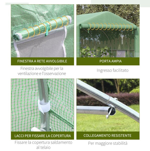 Outsunny Serra per Piante con Porta Avvolgibile e 6 Finestre in PE Anti-Raggi UV, Serra per Orto Struttura in Acciaio,347x300x200cm,Verde| Aosom Italy