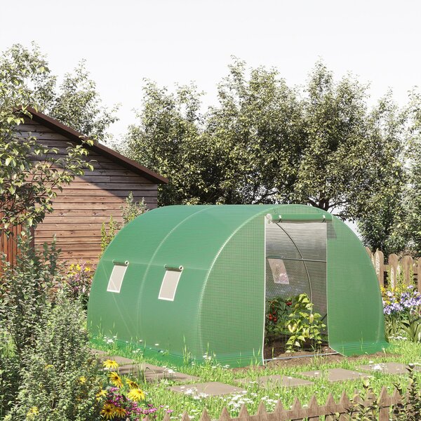 Outsunny Serra per Orto con Porta a Cerniera e 4 Finestre Avvolgibili in PE Anti-Raggi UV, Serra per Piante, Struttura in Acciaio, Verde | Aosom Italy