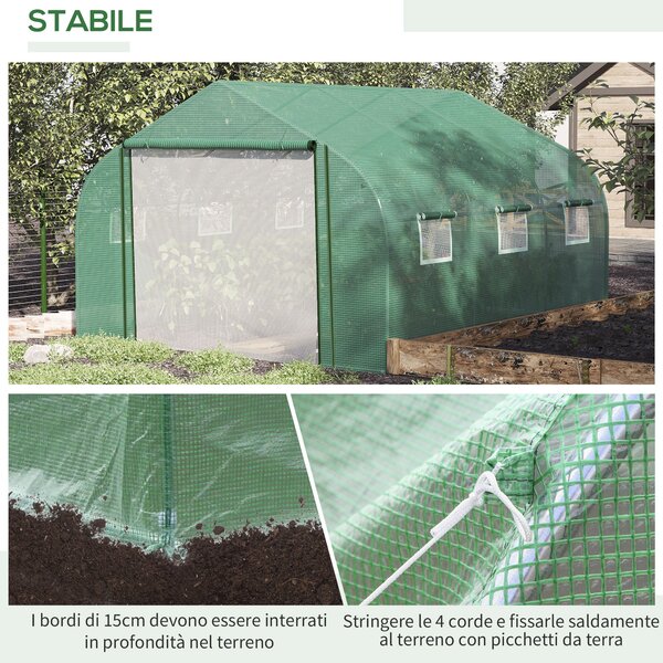 Outsunny Serra per Piante con Porta Avvolgibile e 6 Finestre in PE Anti-Raggi UV, Serra per Orto Struttura in Acciaio,347x300x200cm,Verde| Aosom Italy