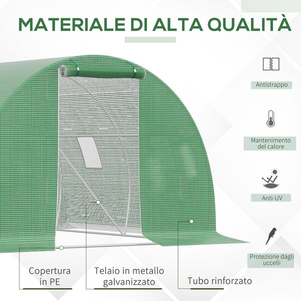 Outsunny Serra per Orto con Porta a Cerniera e 4 Finestre Avvolgibili in PE Anti-Raggi UV, Serra per Piante, Struttura in Acciaio, Verde | Aosom Italy