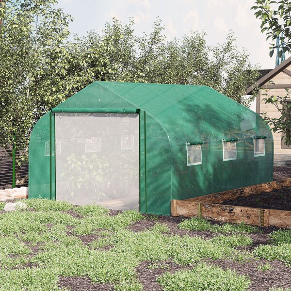 Outsunny Serra per Piante con Porta Avvolgibile e 6 Finestre in PE Anti-Raggi UV, Serra per Orto Struttura in Acciaio,347x300x200cm,Verde| Aosom Italy