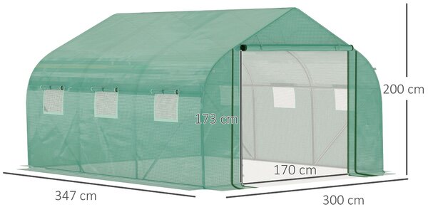 Outsunny Serra per Piante con Porta Avvolgibile e 6 Finestre in PE Anti-Raggi UV, Serra per Orto Struttura in Acciaio,347x300x200cm,Verde| Aosom Italy