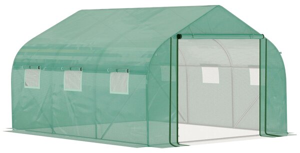 Outsunny Serra per Piante con Porta Avvolgibile e 6 Finestre in PE Anti-Raggi UV, Serra per Orto Struttura in Acciaio,347x300x200cm,Verde| Aosom Italy
