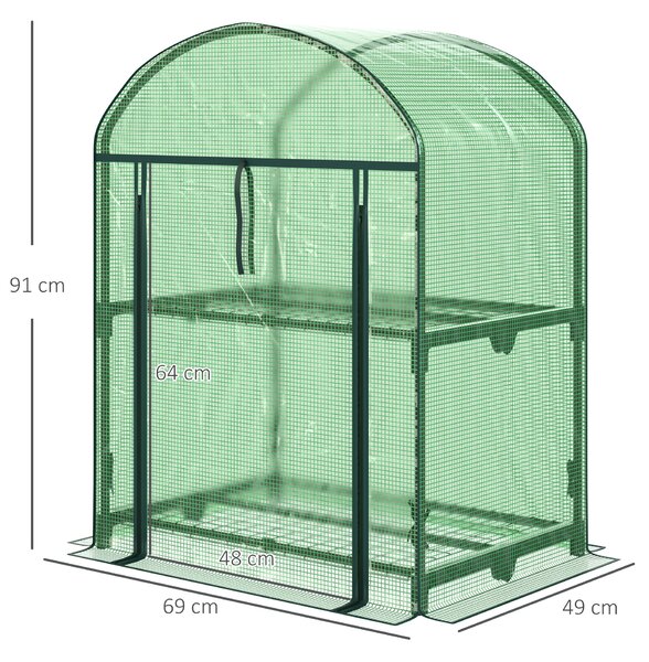 Outsunny Serra portatile da Giardino per Orto con 2 Ripiani in Metallo e Copertura in PE, 2 scaffale con gancio fisso, 69x49x92cm, Verde|Aosom Italy