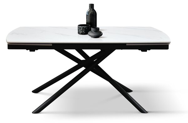 Tavolo allungabile in ceramica bianco statuario con gambe tubolari 160x90