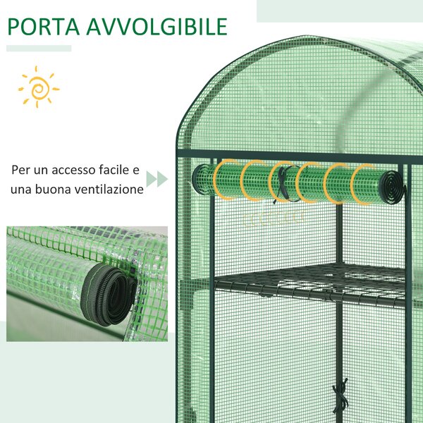 Outsunny Serra portatile da Giardino per Orto con 2 Ripiani in Metallo e Copertura in PE, 2 scaffale con gancio fisso, 69x49x92cm, Verde|Aosom Italy