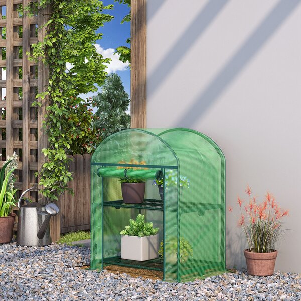 Outsunny Serra portatile da Giardino per Orto con 2 Ripiani in Metallo e Copertura in PE, 2 scaffale con gancio fisso, 69x49x92cm, Verde|Aosom Italy