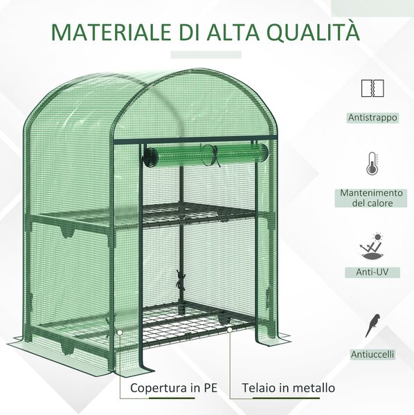 Outsunny Serra portatile da Giardino per Orto con 2 Ripiani in Metallo e Copertura in PE, 2 scaffale con gancio fisso, 69x49x92cm, Verde|Aosom Italy