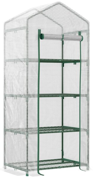 Outsunny Serra per Ortoda Verticale con Porta avvolgibile, Scaffale a 4 Ripiani in Acciaio e PE Bianco, 70x50x160cm | Aosom Italy