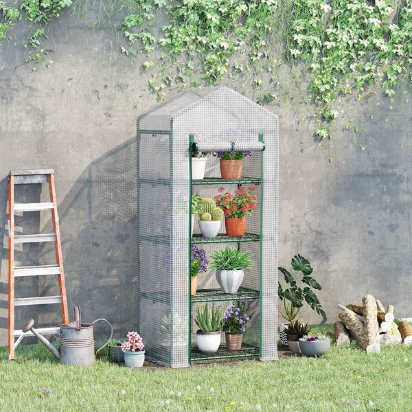 Outsunny Serra per Ortoda Verticale con Porta avvolgibile, Scaffale a 4 Ripiani in Acciaio e PE Bianco, 70x50x160cm | Aosom Italy
