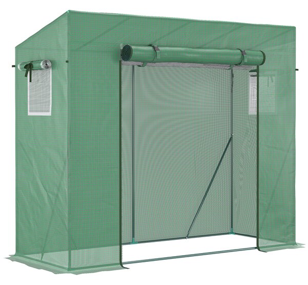 Outsunny Serra da Giardino con 2 Finestre e Porta Avvolgibile per Orto in Acciaio e Copertura in PE Anti-Raggi UV, 200x77x148-169cm, Verde|Aosom Italy
