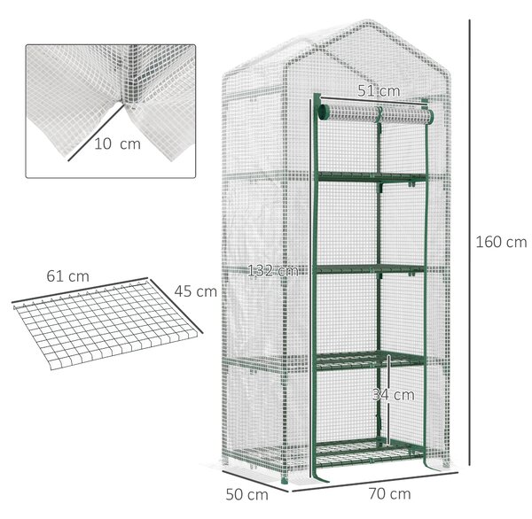 Outsunny Serra per Ortoda Verticale con Porta avvolgibile, Scaffale a 4 Ripiani in Acciaio e PE Bianco, 70x50x160cm | Aosom Italy